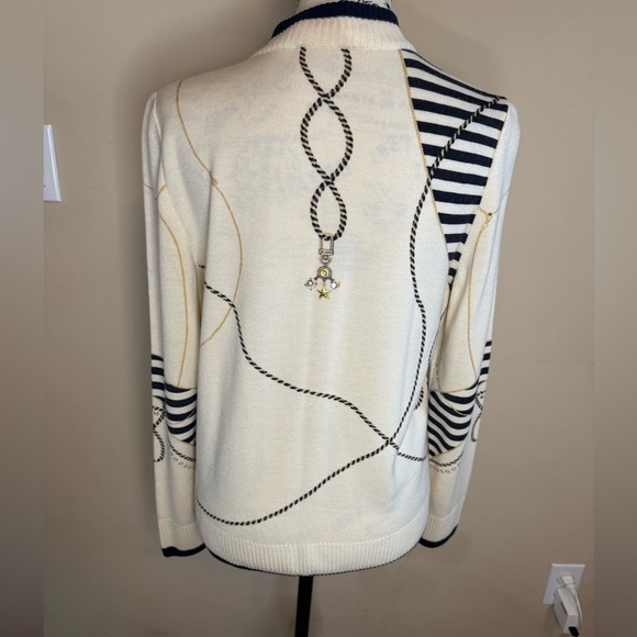 St John Sport Cream and Navy Nautical embellished Women's Cardigan - Picture 9 of 10